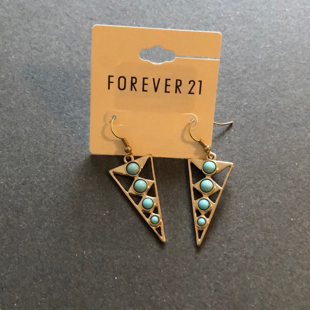 Forever21 gold and turquoise triangle earrings